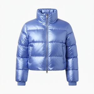 Chaqueta Corta Acolchada Metálica Brillante para Mujer, Cuello Alto, Cierre Completo, Abrigo de Invierno Ligero y Cálido, a la Moda, OEM - Product Image 6