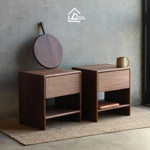 Mesita de Noche de Madera de Estilo Japonés Minimalista |   Mesa de Noche de 2 Cajones para Dormitorio - Product Image 2