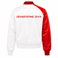 Delta |   Sigma |   Veste universitaire en satin contrastant rouge et blanc pour femmes de la sororité Theta, avec boutons-pression sur le devant, col et poignets en tricot côtelé, vêtement d'extérieur
