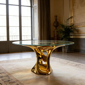 <b>Round</b> Mirror Fancy Coffe <b>Table</b> <b>Gold</b> Stand With Clear Glass Fancy New Design Decorating Latest Wholesale <b>Table</b> - Product Image 4