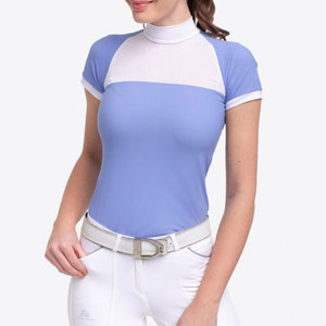 Chemise d'équitation pour femmes, bleu dégradé, manches courtes, respirante, tricotée, haut à taille haute, pantalon blanc, vêtements d'équitation - Product Image 2