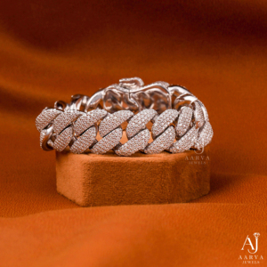 Bracelet chaîne en argent 925 plaqué rhodium avec moissanite taille brillant rond micro-incrusté, unisexe, luxe, pour usage quotidien - AARVA JEWELS - Product Image 1