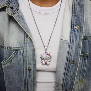 Colgante de Hello Kitty con Cristales de Estrás y Moissanita + Aleación de Plata 925, Joyería de Regalo con Diseño de Dibujos Animados, Estilo Hip Hop, con Diamantes Brillantes - Product Image 2