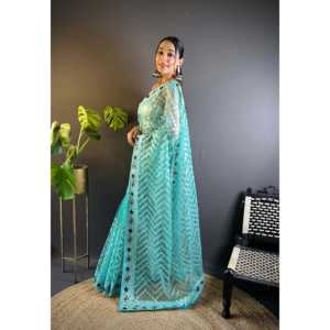 Sari de mujer de diseñador con bordado y juego de trabajo de hilo de aluminio - Product Image 6