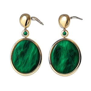 ต่างหู925โบราณเงินสเตอร์ลิงสำหรับผู้หญิงสีเขียวธรรมชาติแบบมินิมอลเครื่องประดับแฟชั่นทำมือ - Product Image 1