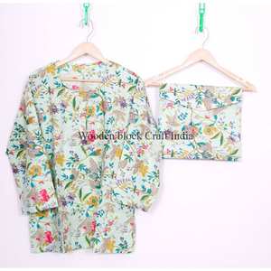 Ensemble de pyjama en coton doux à imprimé floral sexy et décontracté pour femmes, vêtements de nuit confortables et respirants, taille plus, printemps - Product Image 2