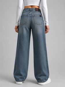 Loose Fit Denim Pants <b>Elastic</b> <b>Waist</b> Wide Leg Casual Blue <b>Jeans</b> Comfortable Soft Fashion Women Trousers for Travel and Everyday - Product Image 6