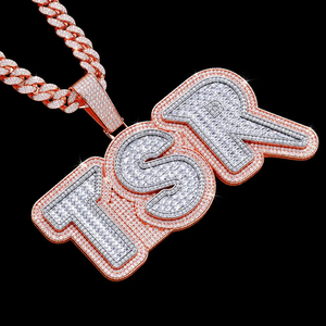 Pendentif Lettre Personnalisé en Argent Moissanite Double Couche, Design T, Tons Blanc, Jaune et Rose, Bijoux Hip Hop, Lettre Double Couche - Product Image 1
