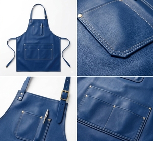 Classic Blue Cowhide <b>Leather</b> Water Resistant Fashionable Bib <b>Apron</b> with Multiple Pockets for Cooking Baking Daily Use - Product Image 5