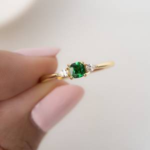 Dainty <b>Emerald</b> Stacking <b>Ring</b> 925 Sterling <b>Silver</b> 14K Gold Plated Minimalist May Birthstone Promise <b>Ring</b> Gift For Her - Product Image 2