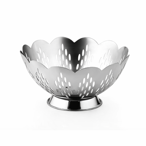 Panier à fruits moderne en acier inoxydable avec découpe florale Support de panier de cuisine de rangement XL pour la décoration intérieure - Product Image 1