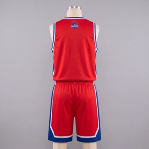 Ensemble d'uniformes de basketball personnalisés, rayé rouge et bleu, sublimé, 100% polyester, maillot respirant en mesh pour adultes, unisexe, taille standard - Product Image 3