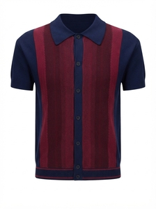 Men's 180GSM Knitted Striped <b>Polo</b> <b>Shirt</b> Short Sleeve Cotton Breathable Button Up <b>Vintage</b> Business Casual Summer Top Washable - Product Image 2