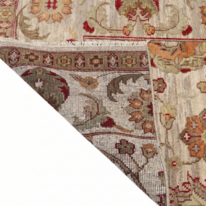 Alfombra de Lana Beige Marfil con Borde Floral, Patrón Botánico en Tono Ólivo, Antideslizante, Ecológica, Hecha a Mano, de Pelo Grueso, Moderna - Product Image 5