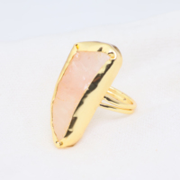 Bague de cocktail ajustable en or 18 carats plaqué or, ornée de quartz rose naturel, faite à la main, bijoux de mode