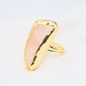 18K Gold Plated Natural <b>Rose</b> <b>Quartz</b> Gemstone Handmade Chunky Adjustable Cocktail <b>Ring</b> Fashion Jewelry - Product Image 6