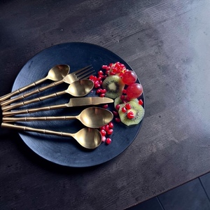 Gold Plated Bamboo Handle Cutlery Set <b>Mirror</b> Finish Modern Design Durable Metal Dinner Spoon Fork Knife Party Utensils - Product Image 1