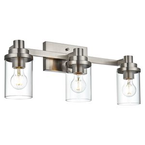 3-<b>Light</b> Brushed Nickel Bathroom <b>Vanity</b> Lighting Fixtures with Clear Glass Shade for Bathrooms & <b>Mirrors</b> - Product Image 3
