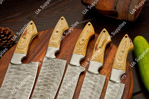 Couteaux de cuisine professionnels en acier damas forgé à la main, lame martelée, 5 pièces, ensemble de couteaux de chef, manche ergonomique en bois, sac de transport en cuir - Product Image 6