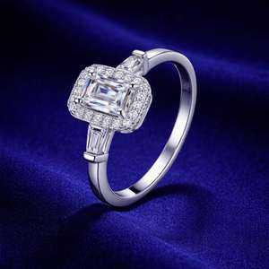 แหวนแต่งงานวาเลนไทน์ทรงวงแหวนมรกตเงินแท้ 925 ประดับเพชร บลูค็อกเทล ของขวัญสำหรับเจ้าสาว ขายส่ง - Product Image 4