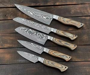 Cuchillos de chef de Damasco hechos a mano de alta calidad, juego de 5 piezas con mango personalizado, multiusos y ecológicos - Product Image 1