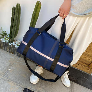 Fashionable Plaid <b>Nylon</b> Duffel Bag With Black Straps And Red Stripe Design Portable Travel Bag - Product Image 5