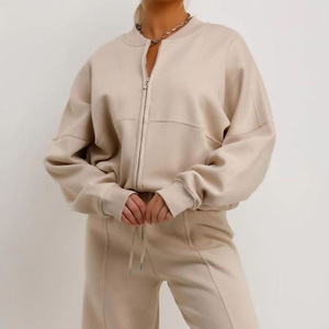 Women's Beige 2 Piece <b>Knitted</b> <b>Set</b> Full Sleeve Loose Fit Casual All Seasons Wear With Pocket Design - Product Image 5