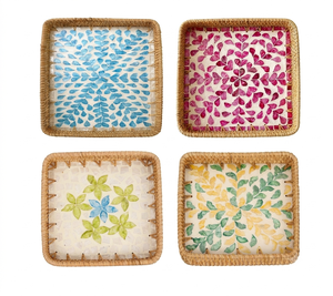 Plateau de service rectangulaire en rotin tressé fait main avec incrustation de coquillages, dessous de plat décoratif pour cuisine et salon - Product Image 6