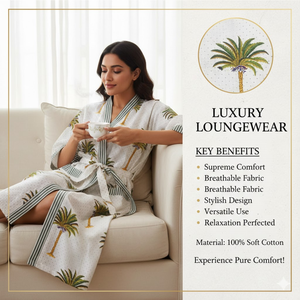 Robe longue de nuit pour femmes, style kimono, col en V, manches longues, en coton de haute qualité, avec des lignes contrastées noires, maxi kaftan - Product Image 4