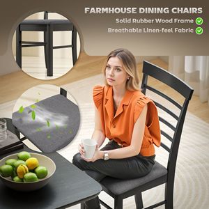 Set di 2 Sedie da Pranzo in Legno Nero e Grigio, Stile Rustico, Sedie da Cucina Imbottite con Telaio in Legno di Gomma - Product Image 4