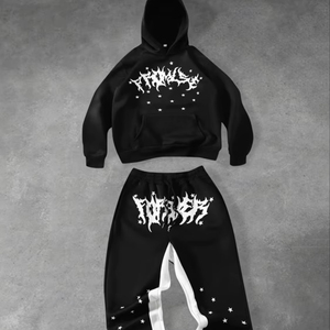 Custom Men's Midweight Polyester/Cotton Fleece 2-in-1 Vintage Oversized Pullover Hoodie Set Straight Leg Sweatpants 300g for - Product Image 1