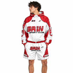 Veste coupe-vent tendance personnalisée en deux pièces, style racer, fermeture éclair, nylon, polyester, streetwear, survêtement pour homme, coupe-vent léger, sweat à capuche - Product Image 1
