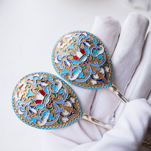 Vintage Gold Plated Enamel <b>Serving</b> <b>Spoons</b> Colorful Floral Decorative Metal <b>Spoons</b> for Luxury Tableware and Gifts - Product Image 3