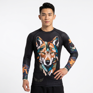 Camiseta de Manga Larga para Mujer con Estampado Geométrico de Lobo, Secado Rápido, Spandex y Poliéster - Product Image 5