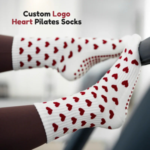 Calcetines de Pilates JZVINA con Diseño de Corazón, para Mujer, de Algodón de Alta Calidad, Ajuste Cómodo, Agarre Fuerte, Logotipo Personalizado, para Reformer, Yoga, Barre, Estudio - Product Image 1