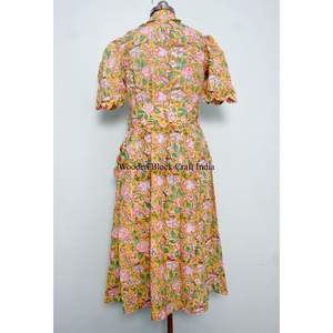 Vestido de Mujer, Hermoso, de Algodón Puro, con Estampado Digital Floral, Largo hasta la Rodilla, Elegante, con Cinturón Decorativo, para Fiestas Especiales - Product Image 6