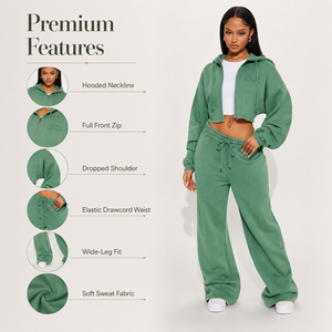 Ensemble de survêtement unisexe vert à capuche imprimé, sweat-shirt zippé à manches longues et pantalon de jogging, coupe classique, couleur unie, décontracté, pour l'automne, séchage rapide - Product Image 3
