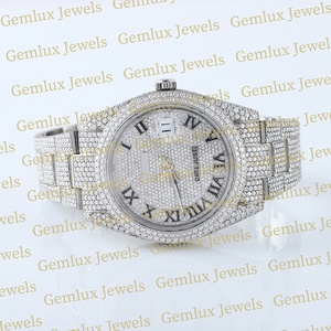 Testeur de diamant de qualité supérieure Cadran romain blanc complet D VVS Entièrement glacé Moissanite Diamant Date automatique Montre Hip Hop - Product Image 3