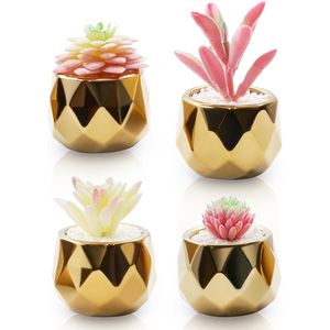 Pink Golden <b>Ceramic</b> <b>Pots</b> Small Artificial Succulents Plants Home Decor Indoor Christmas Fake Succulents Indoor Greenery - Product Image 1
