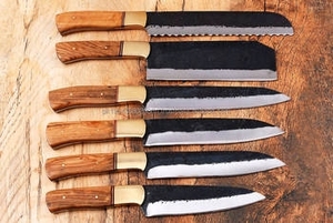 Ensemble de 6 couteaux de chef en acier Damas, manche en bois de rose, écologiques, professionnels, vente chaude, commande minimum 10 pièces - Product Image 3