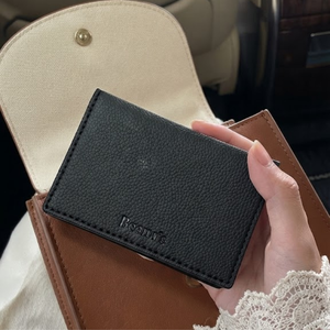Black Pebbled <b>Card</b> <b>Wallet</b> <b>Slim</b> ID Holder Coin Purse Leather Look Pouch with Embroidery and Polyester Lining for Daily Use - Product Image 2