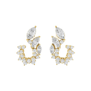 Boucles d'oreilles grimpantes en or blanc 18 carats avec diamants de laboratoire, motif marquise et diamants ronds, design en C, pour elle - Product Image 3