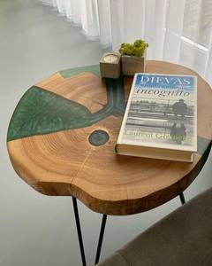 Mesa de Centro de Resina Ecológica Pintada a Mano y Personalizable con Borde Natural de Madera y Diseño de Río - Product Image 5