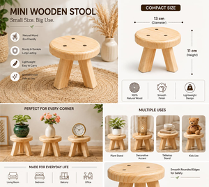Support de plantes en bois, tabouret, support pour plantes d'intérieur, support de présentation, support décoratif pour pot de fleurs pour la maison, le salon, la chambre, le balcon, le jardin - Product Image 5
