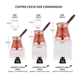 Cafetera turca de cobre esmaltado con rubí, estilo vintage, Cezve, Ibrik árabe, Briki griega, calentador de leche para estufa con mango de madera - Product Image 4