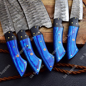 Juego de Cuchillos de Cocina Profesionales de 5 Piezas, Hechos a Mano con Acero de Damasco y Madera, con Bolsa de Cuero Sintético, Ligeros, de Espiga Completa, OEM, OBM - Product Image 4