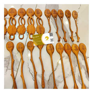 Cuchara de madera de árbol antiguo con mango de hoja, cuchara de madera con forma de corazón, decoración para el hogar y regalos, cuchara de madera con mango de corazón - CARYLN - Product Image 5