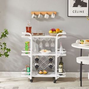Carrello Bar Bianco a Tre Ripiani con Portabottiglie e Portabicchieri per Famiglie e Piccoli Raduni - Product Image 1