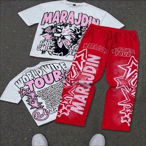 Custom Design <b>Men's</b> Breathable 100% Cotton Casual Eco-Friendly Street T-Shirt Sweat Pant Set <b>Summer</b> Fashion Matching Two-Piece - Product Image 3