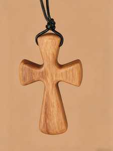 Collier en bois d'olivier fait main, croix religieuse, bijou artisanal naturel - Product Image 5